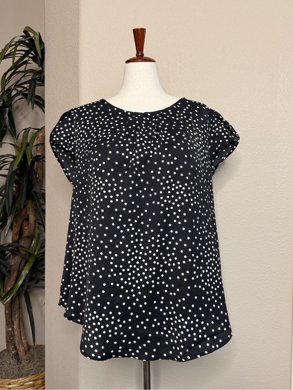 Black & White Polka Dot Cap-Sleeve Blouse